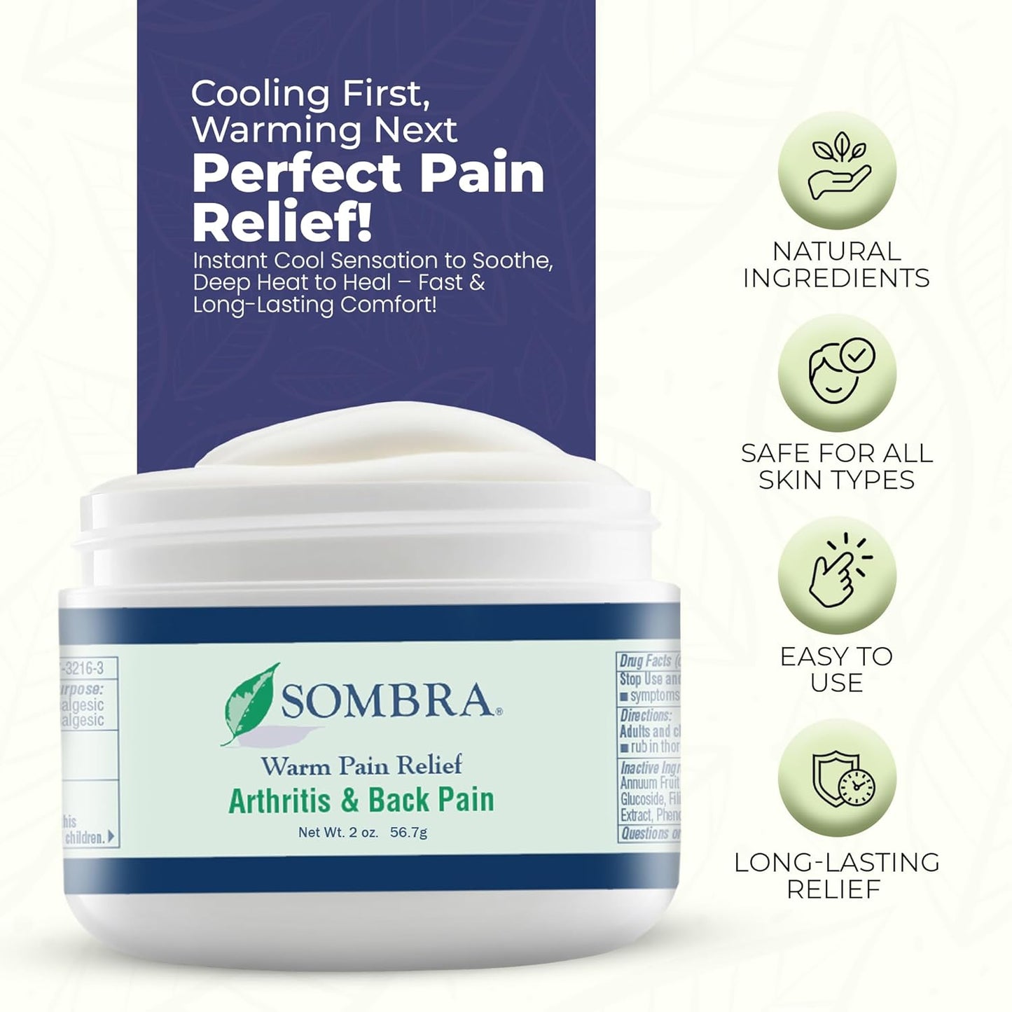 Sombra Warm Pain Relief Gel, Warm Relief for Arthritis and Chronic Pain Pre-Workout Muscle Rub Vegan Formula Free of Artificial Fragrances, Dyes, NSAIDs, Wax, Petroleum, Alcohol - 2oz Jar