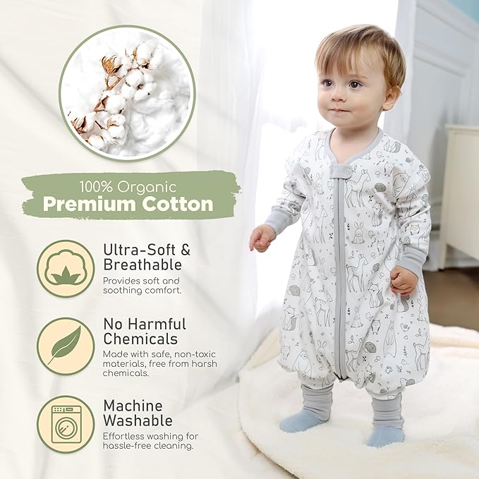 Mama Cheetah Toddler Sleep Sack with Feet, Long Sleeve 0.5 TOG Organic Cotton Baby Sleeping Bag with Legs, Wearable Blanket for Walkers w/ 2-Way Zipper, Toddler Blanket for Girls & Boys 3-4T