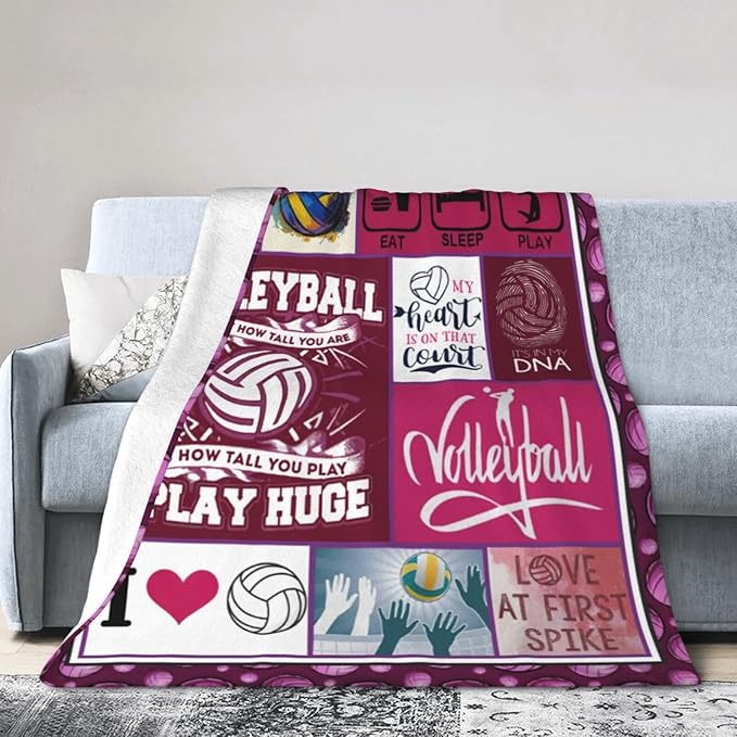 Volleyball Blanket Volleyball Decor Throw Blanket Gifts for Girl Woman Kids Super Soft Flannel Lightweight Fluffy Plush Fuzzy Fleece Sports Blanket for Bed Sofa 50"X60"