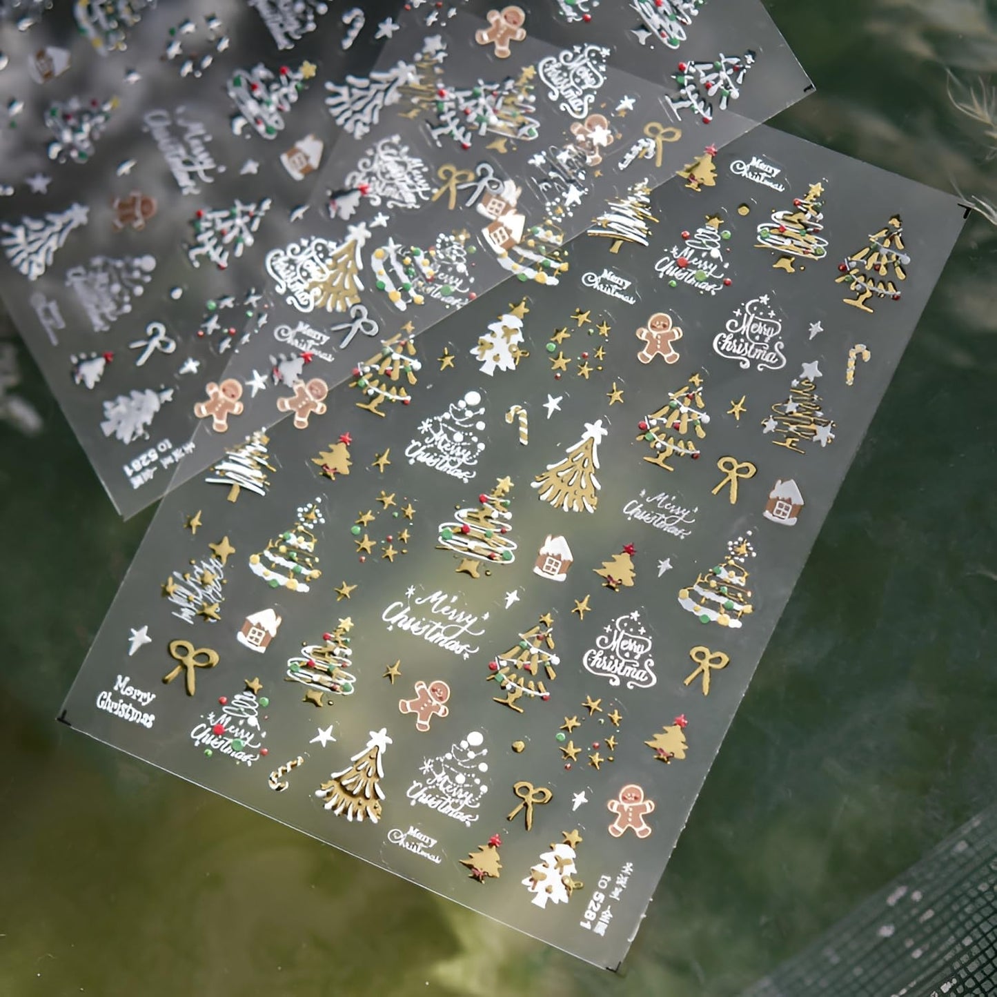 2 Sheets Christmas Nail Art Stickers 5D Embossed Nail Decals Silver Gold Star Bow Gingerbread Man Christmas Tree Nail Stickers Christmas Nail Supplies for Women Girls DIY Manicure Decorations