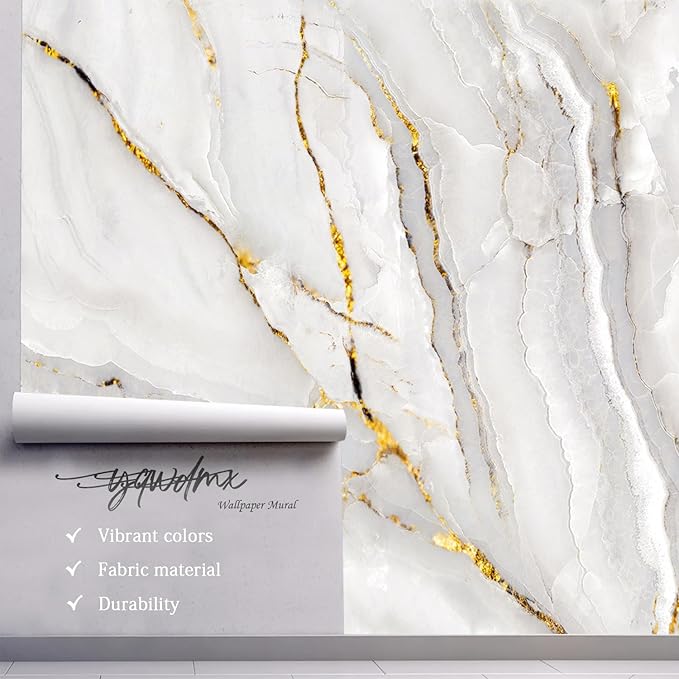 -Gold Marble Fabric Wallpaper Abstract Texture Mural Living Room 140" x 91" (Not Peel and Stick)