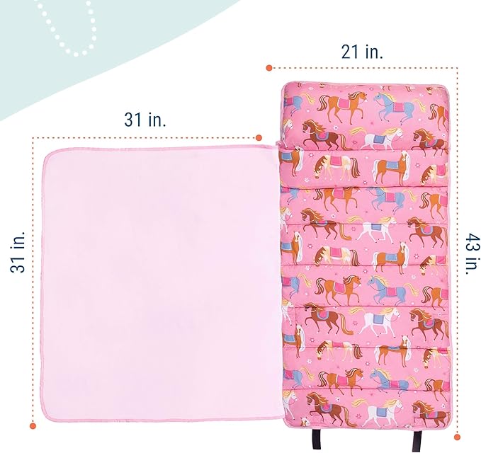 Wildkin 43-inch Kids Nap Mat – Soft Microfiber Toddler Sleeping Mat with Pillow