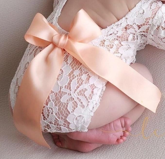 Newborn Girl Photography Outfits, Backless Lace Romper with Flower Headband Photo Props, Baby Girl Photoshoot Outfits