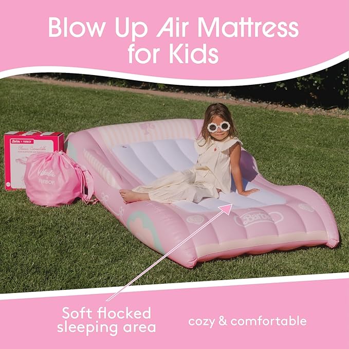 Barbie & FUNBOY Kids Sleepover Travel Bed & Air Mattress. Perfect for Sleepovers. Includes Carrying Storage Bag, Twin