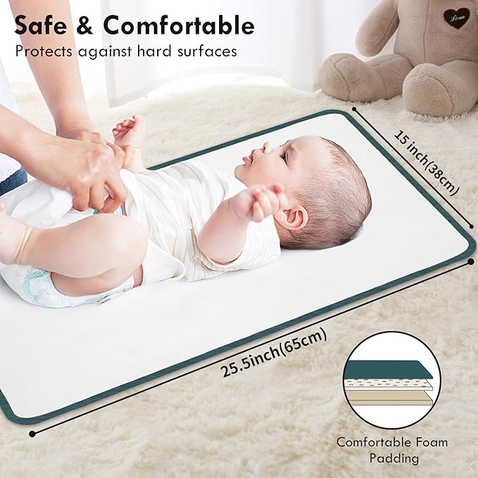 Portable Diaper Changing Pad for Baby - Waterproof Compact Changing Mat with Wrist Strap - Wipeable Travel Changing Pad for Diaper Bag