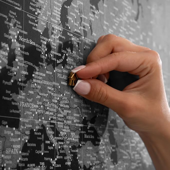 Canvas World Map with Cork Pin Board - English Lettering - Decorative Wall Decoration for All Rooms - Canvas Pictures with World Map Motif (120x80 cm, Pattern 7)