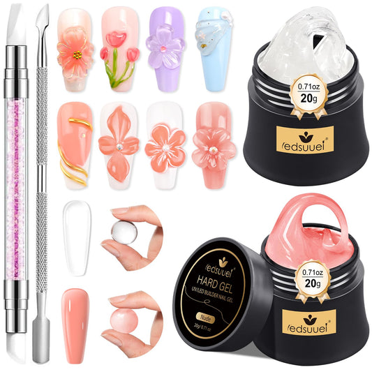 Solid Builder Gel for Nails LEDSUUEI - 2 Color Clear Nude 3D Nail Gel Sculpting Non-Sticky Hand Carving Glue Extension for Manicure Salon Home Decoration DIY 20g
