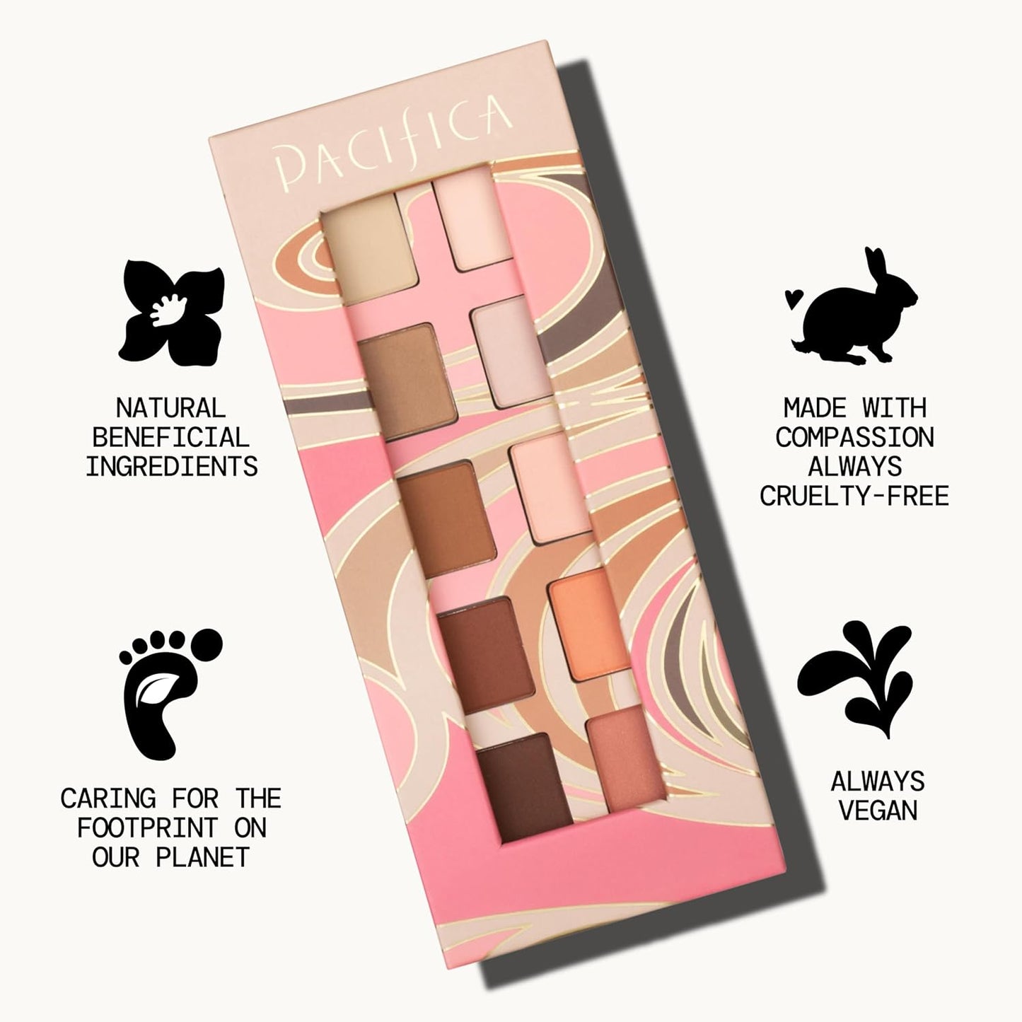 Pacifica Pink Nudes Mineral Eyeshadow Palette, 10 Neutral Shades, For Natural or Smoky Eye Look, Naked Eye Makeup, Longwearing & Blendable, Vegan, Cruelty Free Ophthalmologist Tested