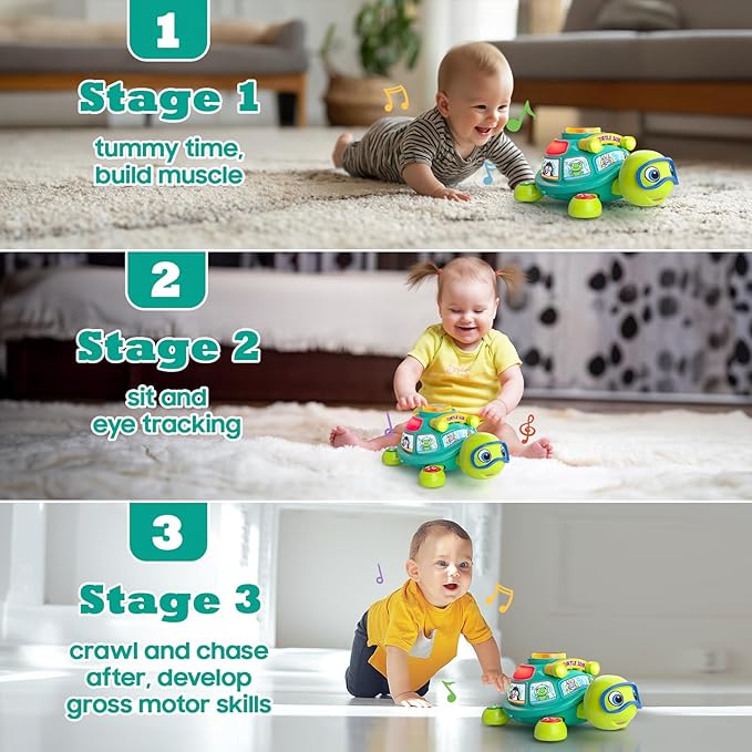 Baby Toys 6-12 Months, Musical Turtle Tummy Time Light up Developmental Infant Toy for 6 7 8 9 10 Month, Educational Bilingual Crawling Toy 6-9-12 Months, Baby Boy Girl Gifts Present