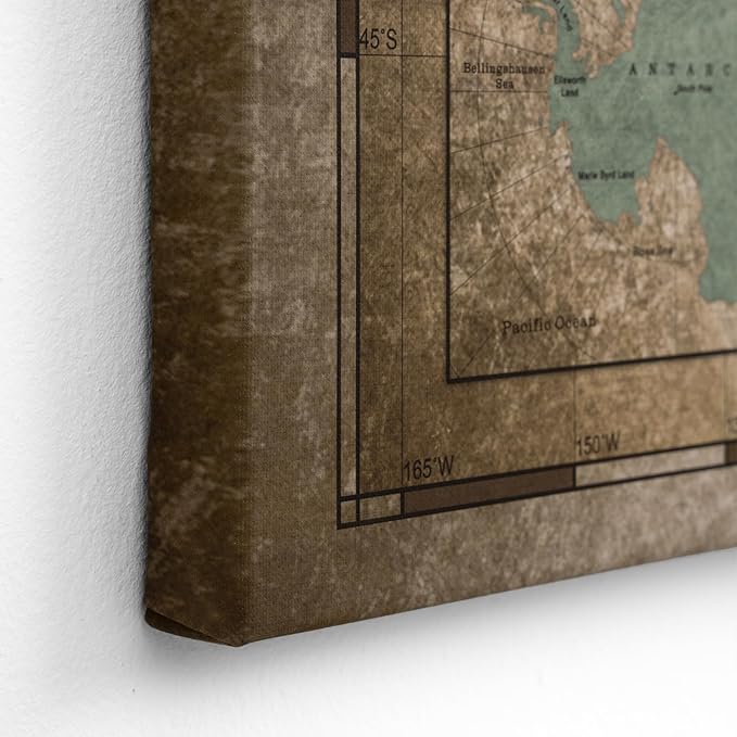 Canvas World Map with Cork Pin Board - English Lettering - Decorative Wall Decoration for All Rooms - Canvas Pictures with World Map Motif (70x50 cm, Pattern 12)