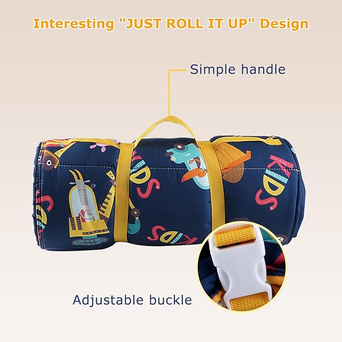 Toddlers Nap Mat with Removable Pillow and Soft Blanket, Lightweight Daycare Preschool Kindergarten Sleeping Bag, Travel Slumber for Kids Girls Boys