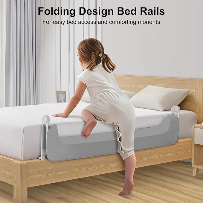 Bed Rail for Toddlers,Swing Down Kids Beds Rails Guard for Twin,Full,Queen,Bunk Size Bed,Extra Tall Child Bed Rail Guard with Reinforced Anchor Safety System(Grey,40 Inch,1 Side)