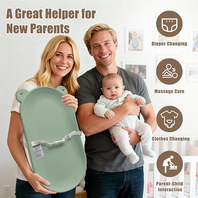 Baby Changing Pad, EVA Waterproof Non-Slip Changing Table Pad with Adjustable Strap for Dresser Changing Table Nursery, Portable Diaper Changing Pad, Green