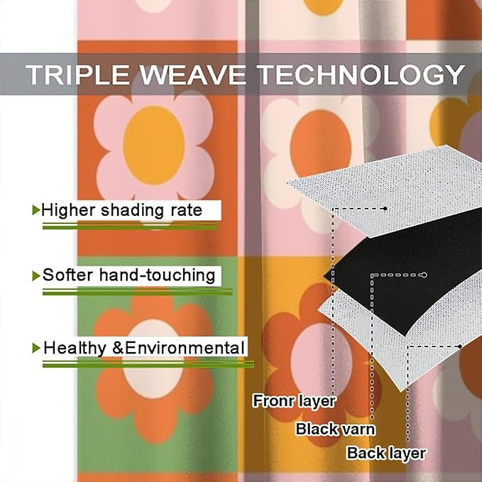 70s Flowers Curtains,Vintage Cute Colorful Abstract Floral for Girls Kids Bedroom Bathroom Curtains Window,Trendy Groovy Funky Novelty Home Window Treatments Drapes 42"" W X 63"" L, Style-5