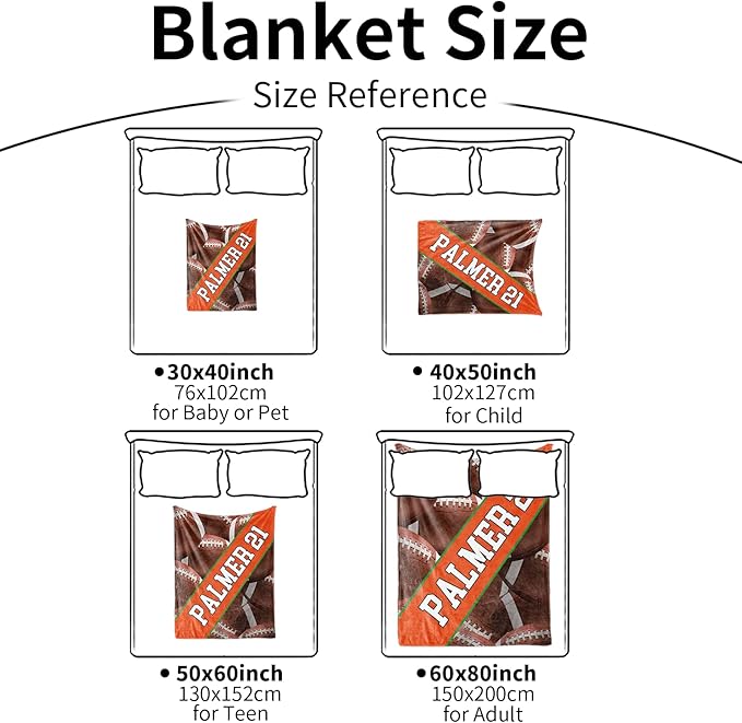 Personalized Football Baby Blanket Gifts: Custom Soft Flannel Fabric Blankets with Name Number for 0-6 Years Kids Boys Girls - Warm and Comfortable(30X40inch)