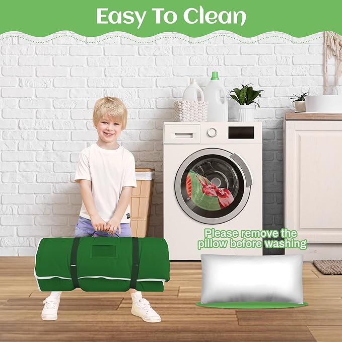 Toddler Nap Mat Kids Sleeping Bag 59‘’×24‘’, Soft Slumber Bag with Removable Pillow for Kids Girls Boys,Roll Up Sleeping Mat Lightweight for Camping,Daycare, Kindergarden