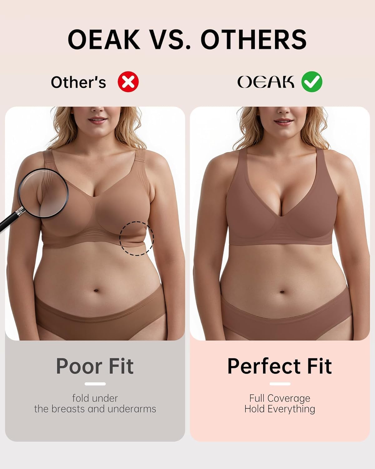 OEAK Womens Deep V Bras Wireless Comfortable Bra Supportive No Underwire Bras Tshirt Push Up Bralettes Plunge Seamless Bra