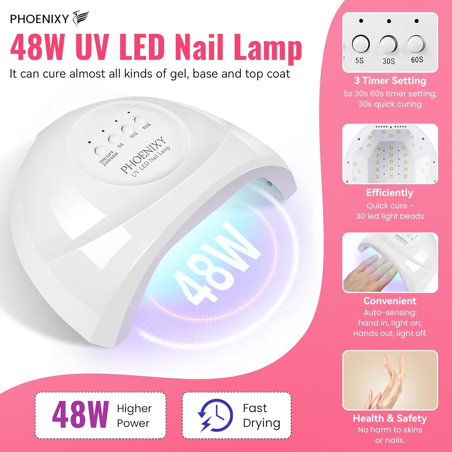 PHOENIXY 53 Pcs Gel Nail Polish Kit with U V light and Drill, 35 Colours Gel Polish with 5 Pcs Base Top Coat Manicure Starter Nail Polish Set Gifts for Women ST9014