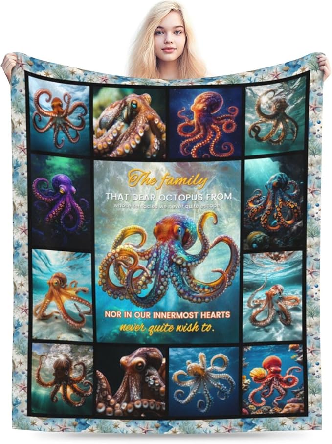 Octopus Blanket Octopus Decor Throw Blanket Super Soft Flannel Lightweight Fluffy Plush Fuzzy Fleece Ocean Blanket Gifts for Woman Girl Kids Boys for Bed Sofa Bedding 60"X80"