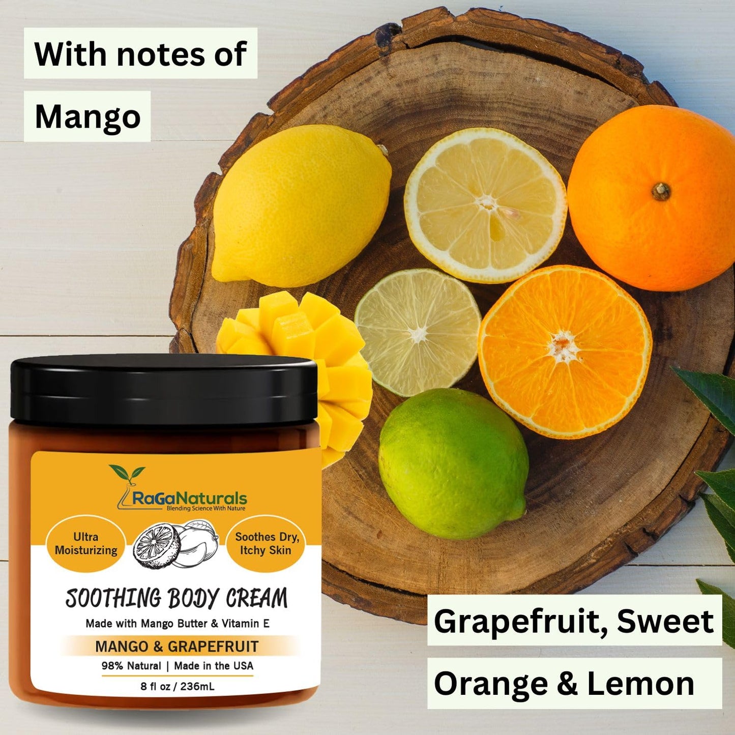 RaGaNaturals Mango Butter Hand & Body Cream for Dry Skin - All Natural, Tropical, Smell Good Moisturizer with Vitamin E and Avocado Oil - Non-Greasy, Vegan, Cruelty-Free Lotion for Women, Men - 8 Oz