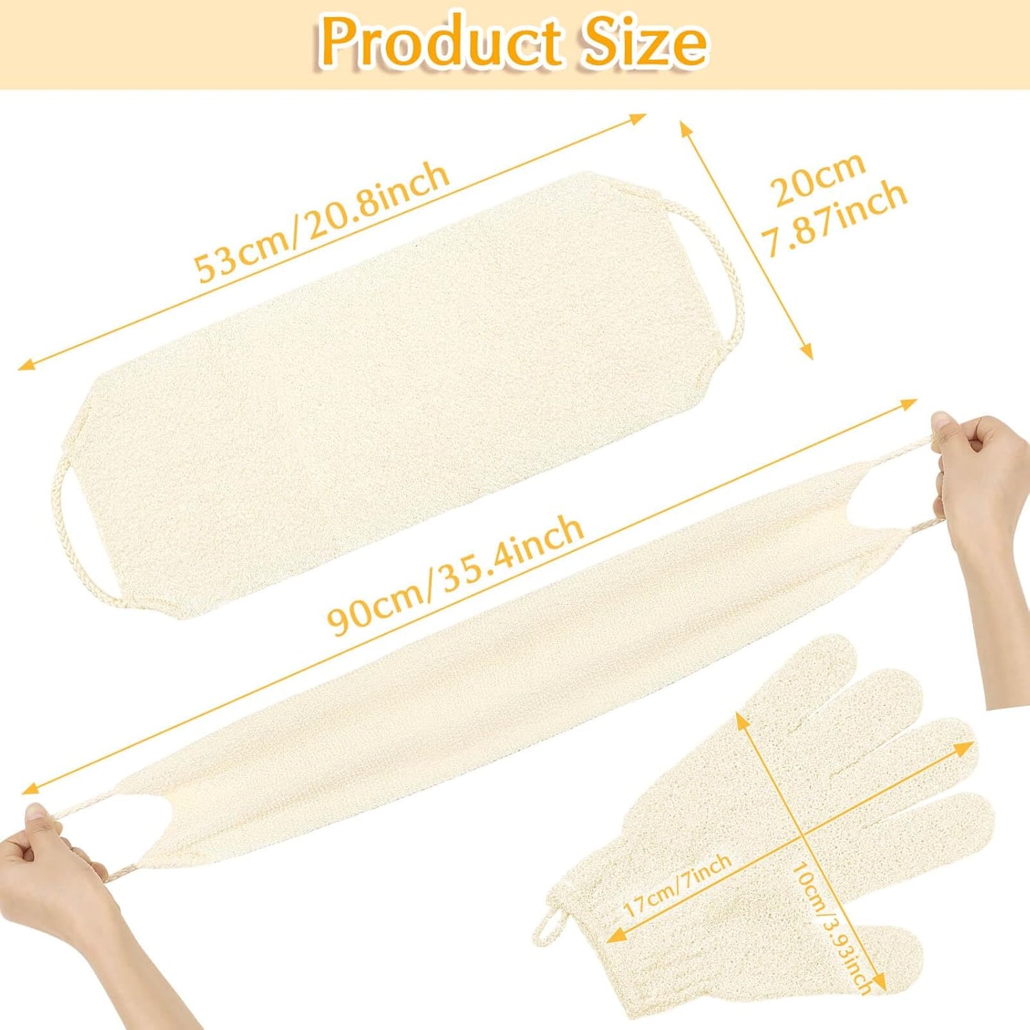 Anezus Exfoliating Back Scrubber Bath Gloves Set, Exfoliating Shower Towel with Shower Gloves for Body Scrub, Back Cleaner Wash Gloves to Remove Dead Skin (Beige)