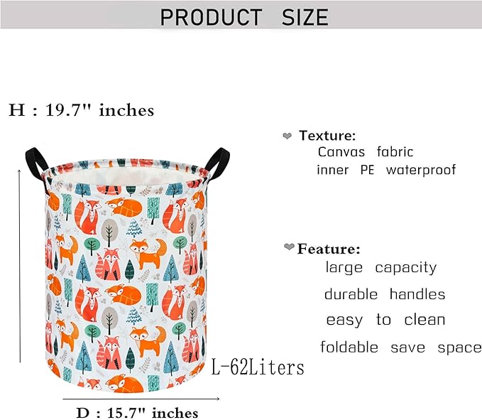 KUNRO Laundry Basket Nursery Hamper Kids Storage Bin Baby Toy Organizer Box Gift Basket for Room Decor
