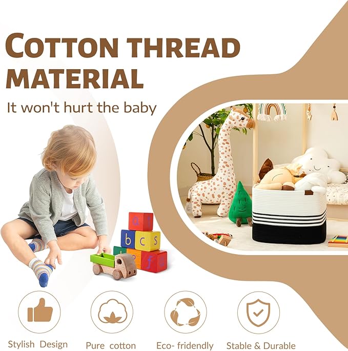 Storage Baskets, 42L*2 Pack Storage Baskets for Organizing, Laundry Basket for Closet, Cotton Rope Blanket Basket for Storage, Toy Storage Basket for Living Room, Laundry Room, Bedroom-Black