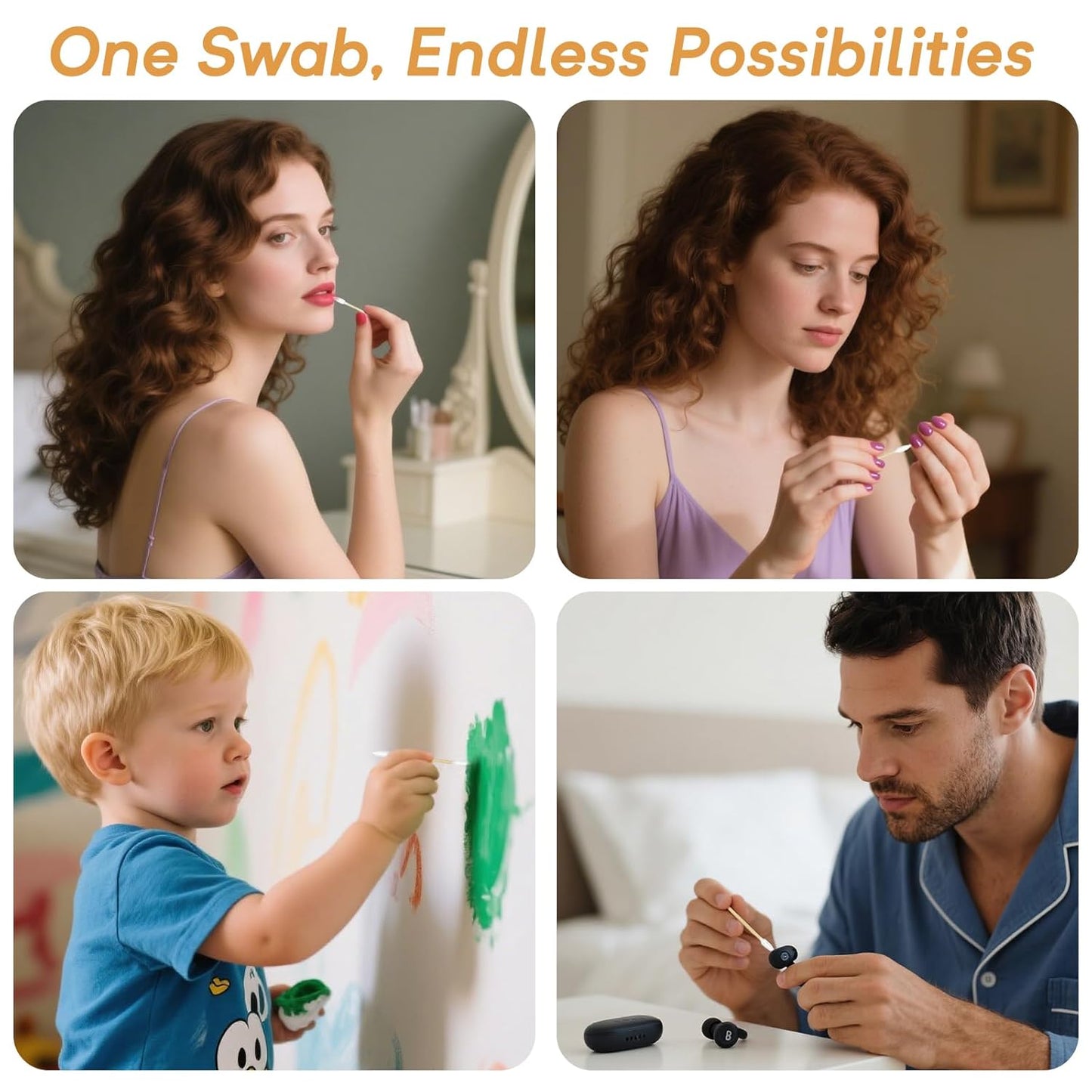 Bamboo Cotton Swabs 1000 Counts in Storage Box, Organic Cotton Buds with Durable Bamboo Sticks, Biodegradable Swabs for Makeup, Ear Care, Cleaning, Pet Grooming, Crafts（Pointed+Round Tips）