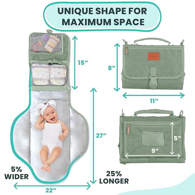 Portable Changing Pad for Baby, Travel Diaper Changing Pad for Newborn, Large Waterproof Baby Changing Mat, Foldable & Detachable Diaper Changing Station with Baby Wipes Pockets, Baby Stuff by Pillani