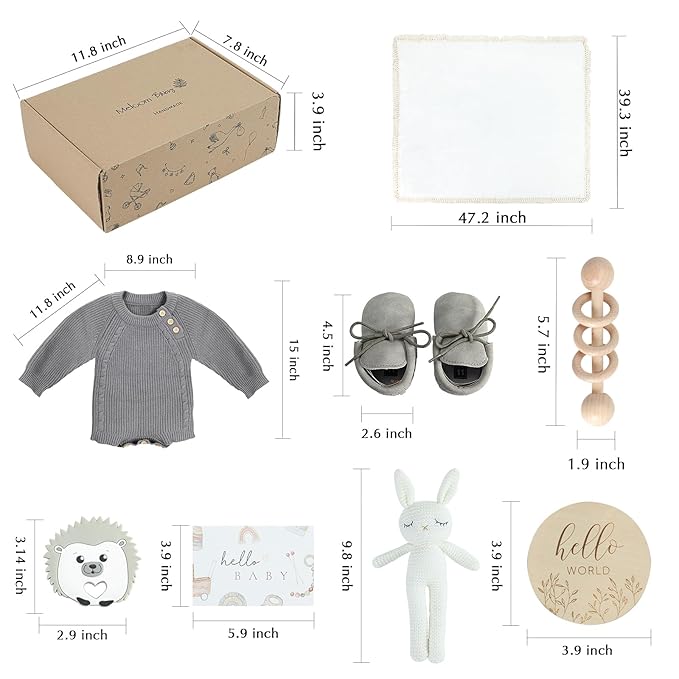 meloom Baby Gift Set, Baby Boy Newborn Gifts Box, Boho Gender Neutral Unisex Baby Essentials, Baby Shower Gifts for New Moms, New Baby Gifts for Boys, Personalized Gift Basket for New Babies
