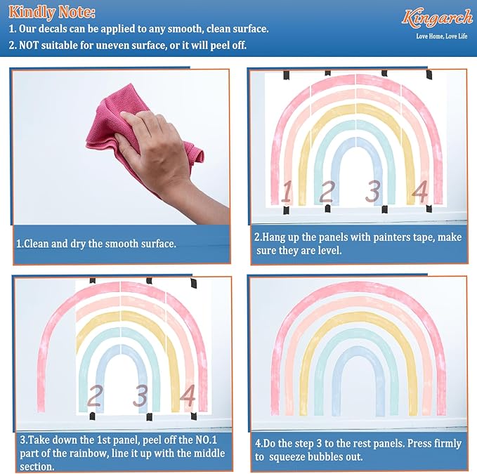 Large Watercolor Rainbow Wall Decals, Colorful Peel and Stick Fabric Nursery Wall Decor, Removable Home Room Wall Decor Murals Stickers for Kids Girls Toddler Bedroom Living Room Playroom