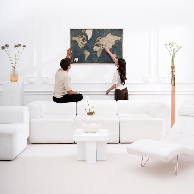 Canvas World Map with Cork Pin Board - English Lettering - Decorative Wall Decoration for All Rooms - Canvas Pictures with World Map Motif (150x100 cm, Pattern 18)