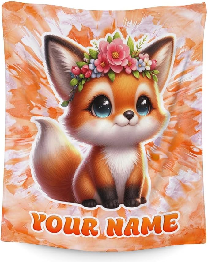 Blanket for Girls - 50" x 60" Inches Personalized Fox Gifts for Teens, Kids - Soft Warm Blankets for Couch, Sofa