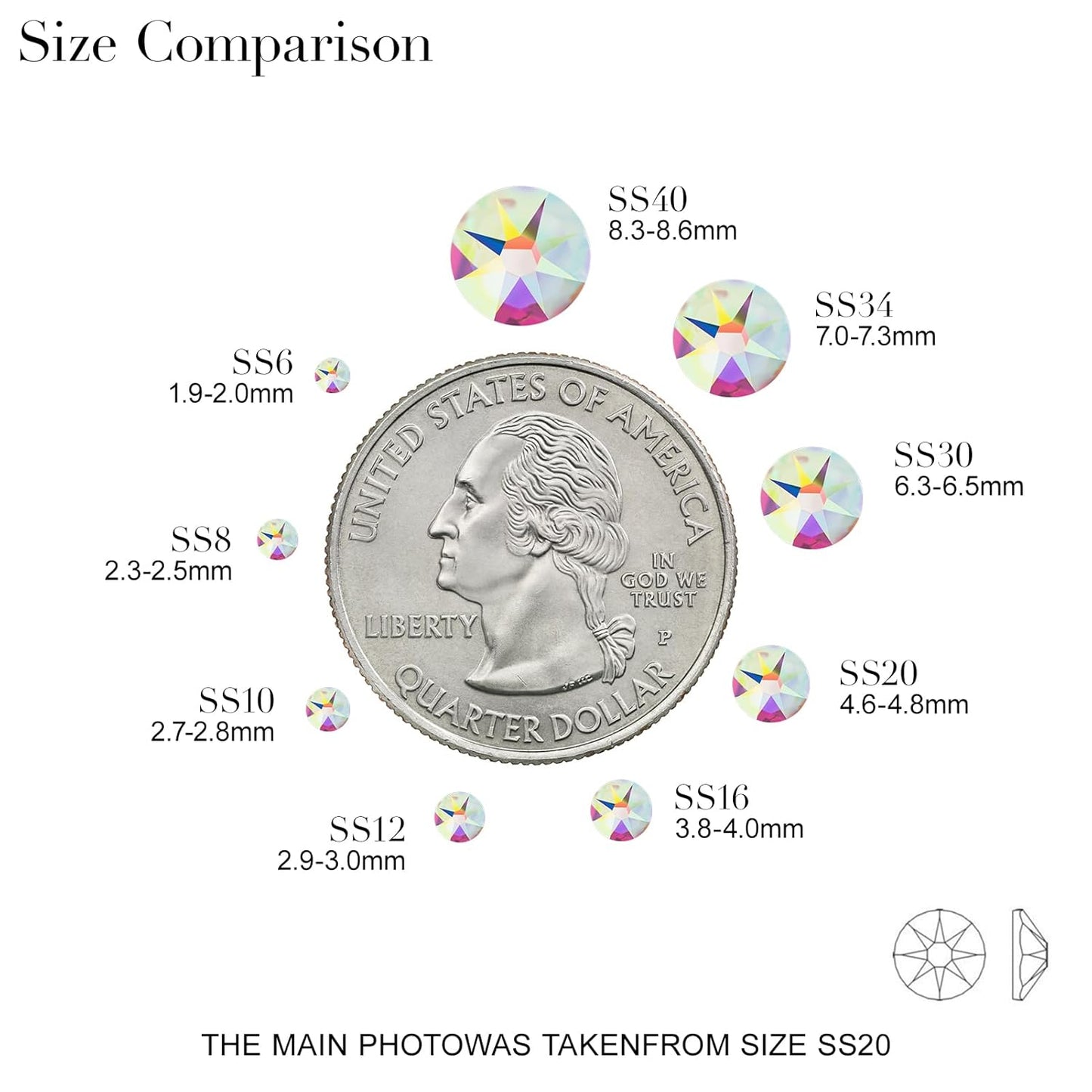 Novani Crystal AB Rhinestones Flat Back Round Rhinestone Style 2088 Sparkly Crystal Gemstones for Nail Art and Crafting,Mix Size(SS6-SS40)