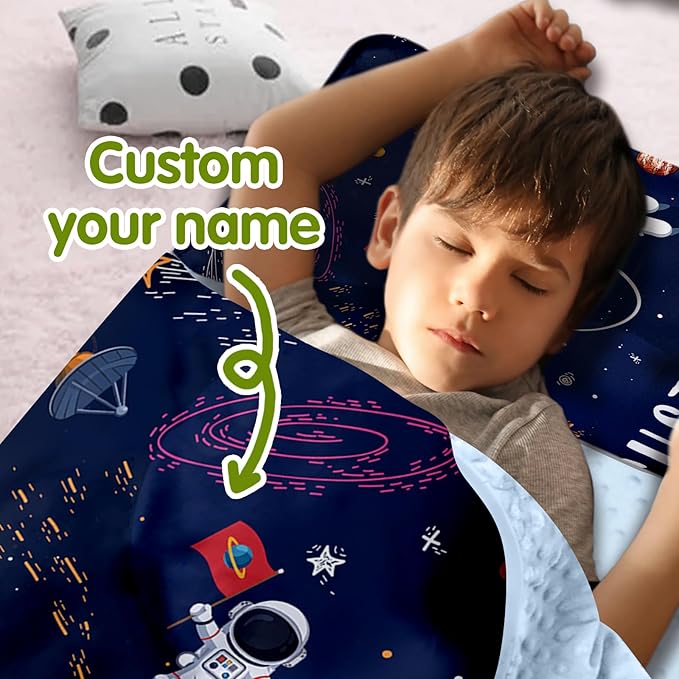 Personalized Toddler Nap Mats for Preschool, Custom Name Kids Sleeping Bag for Daycare, Roll Up Sleeping Mat with Removable Pillow and Soft Dot Minky Blanke for Boys Camping Travel