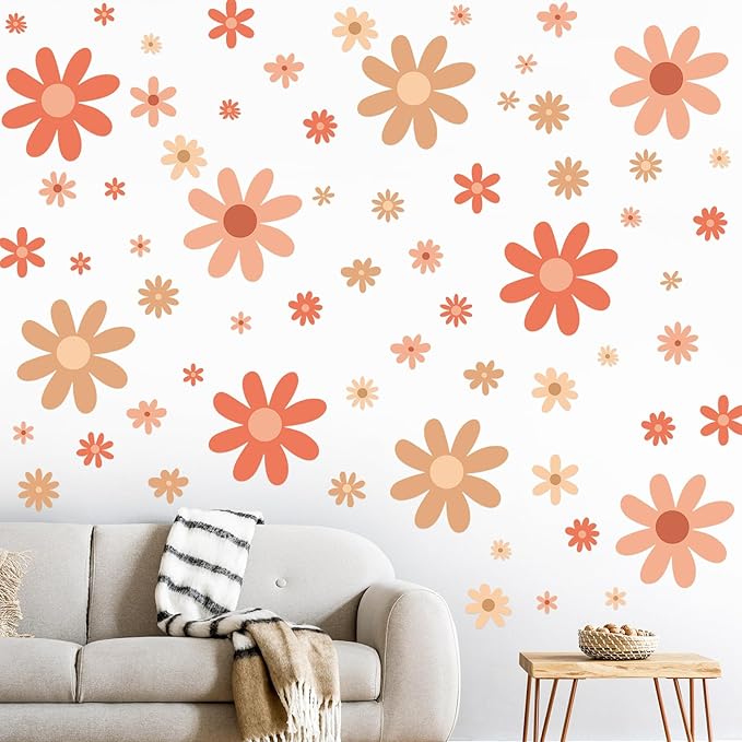 TaoBary 165 Pieces 15 Sheet Large Daisy Wall Decals Flower Stickers Vinyl Peel and Stick Floral Decal Daisy Wall Decor for Nursery Playroom Bedroom Living Room(Lovely)