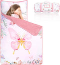 Pea Pod Toddler Nap Mat with Pillow & Fleece Blanket Ultra Soft Kids Rolled Napping Mats for Daycare, Preschool-Kindergarten, Slumber Bags for Boys Girls, Fits Ages 3-7 Years, Butterfly