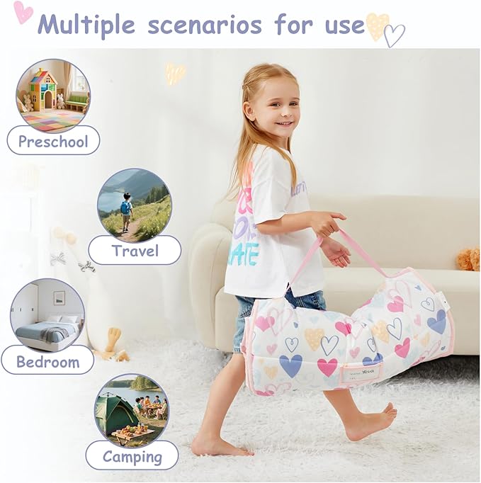 softan Toddler Nap Mat with Pillow and Blanket, Extra Large Rolled Napping Mats,Slumber Bags for Boys Girls,Easy to Roll up,Kids Sleeping Bag for Daycare, Preschool Travel Camping