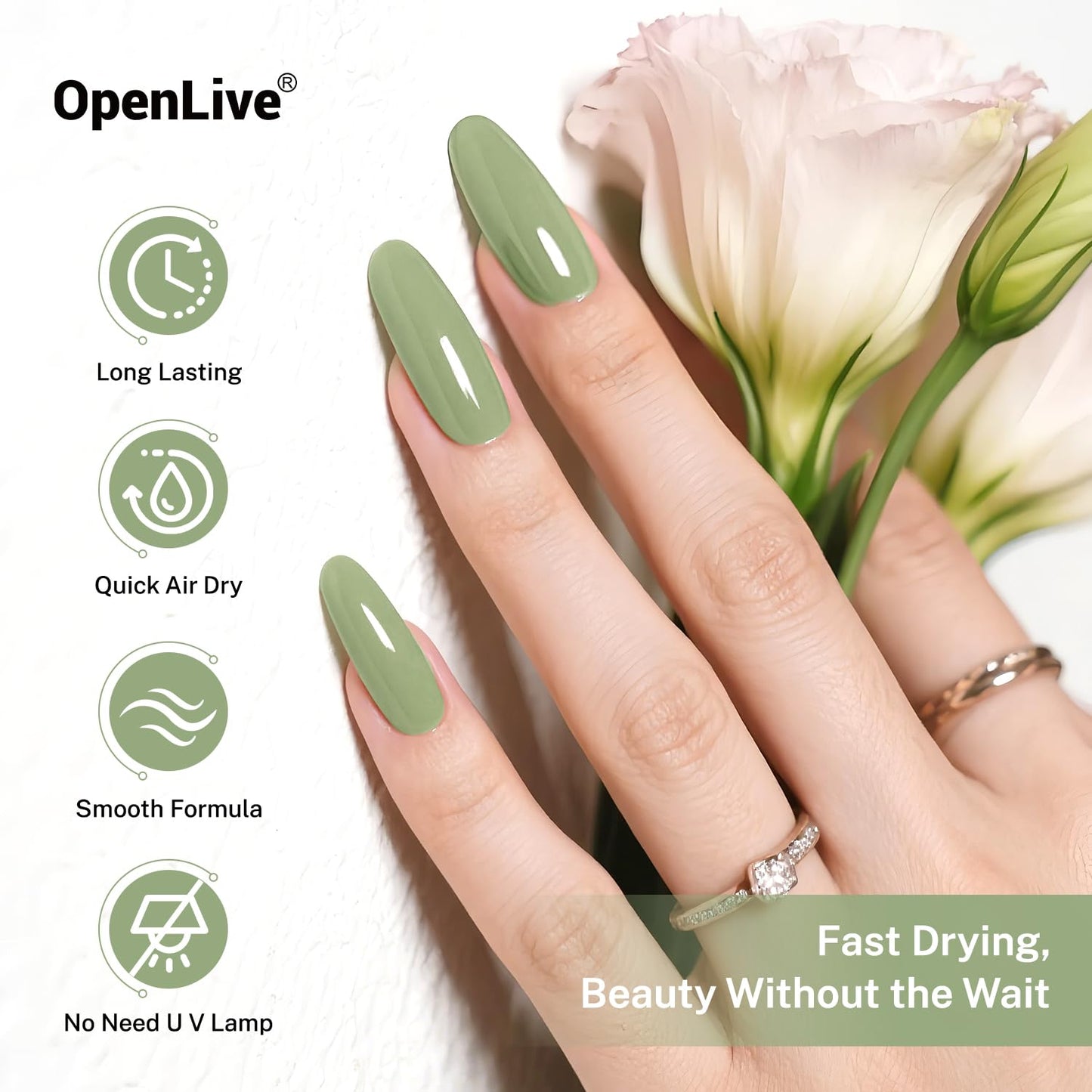 16.5ml Sage Green Nail Polish Large Volume Quick Drying Nail Polish, Fast Drying and Long Lasting Color Nail Art DIY Home Manicure Gift for Women