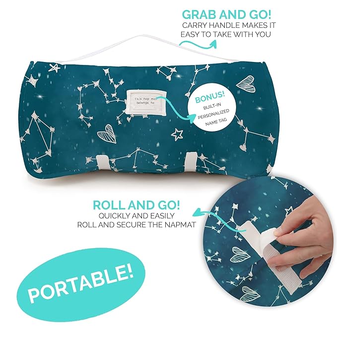 JumpOff Jo Nap Mat for Kids - Cozy Kids Rest Mat with Removable Pillow and Ultra Soft Blanket for Preschool, Daycare, and Sleepovers - Night Sky
