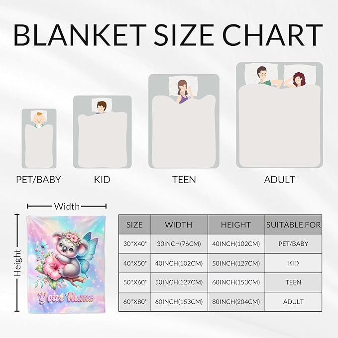 Girls Blanket - Personalized Koala Gifts for Kids - Warm Fuzzy Toddler Throw Blankets Stuff Decor
