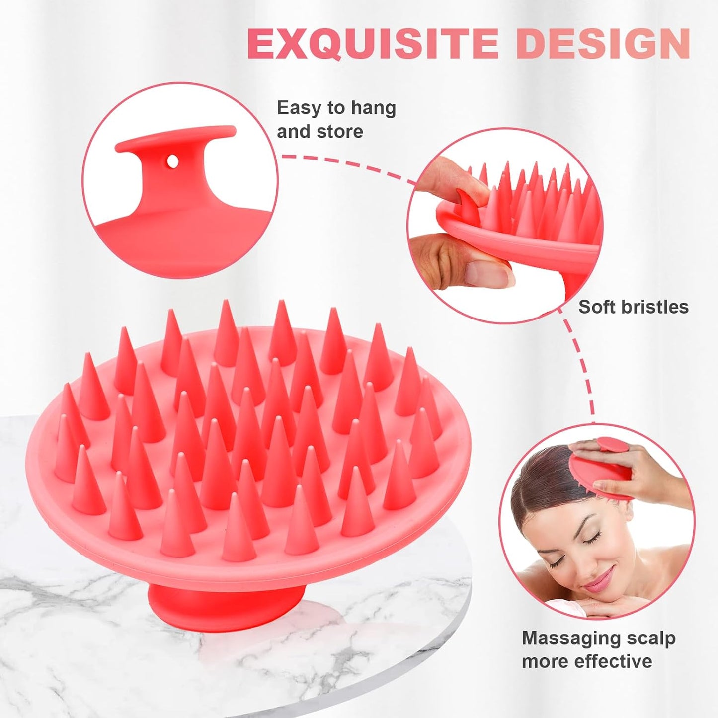 Silicone Scalp Massager Shampoo Brush, Scalp Brush for Hair Growth & Dandruff Removal, Hair Scrubber Scalp Stimulator Exfoliator Brush with Soft Bristles for Wet Dry Scalp Care (Rose Red)