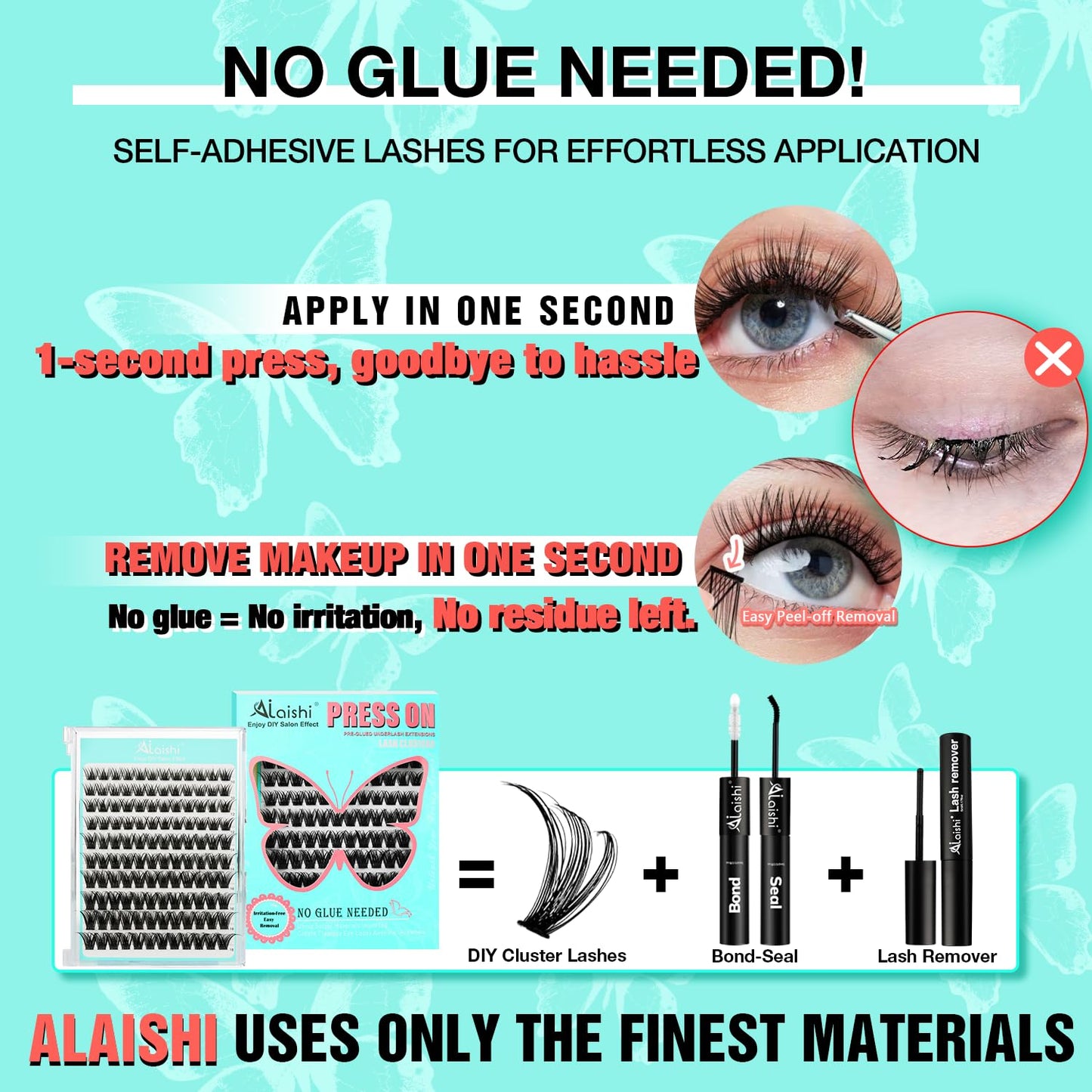 No Glue Needed Lashes, Self Adhesive Eyelashes, DIY Lash Cluster Extensions Kit 10‑18mm,120pcs Fluffy D Curl Soft Natural Lashes with Tweezers–Fake Cat Eye Wispy Individual Clusters 1-5-L