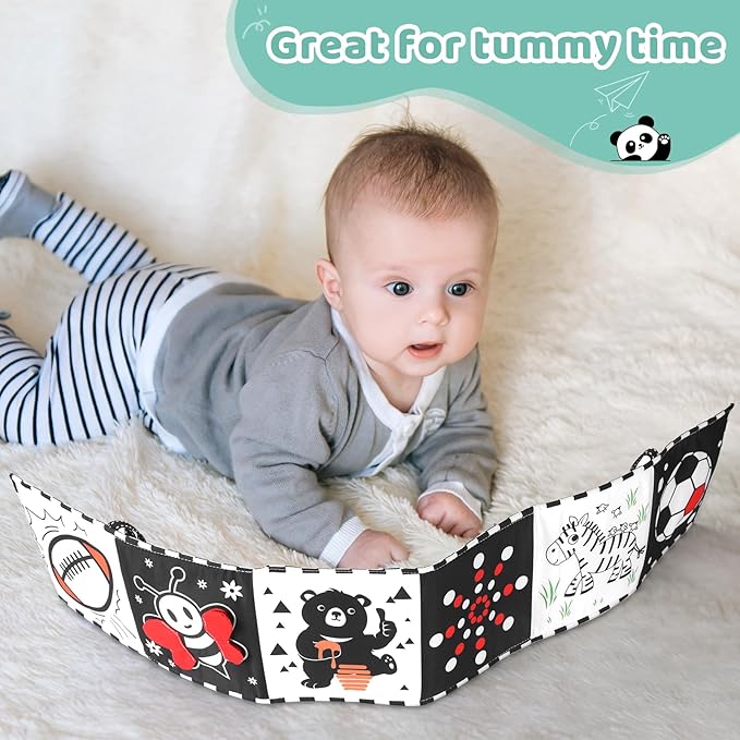 High Contrast Baby Toys for Newborn | Tummy Time Toys & Visual Stimulation Baby Book 0-6 Months | Black and White Contrast Cards & Sensory Toys | Baby Essentials & Must Haves