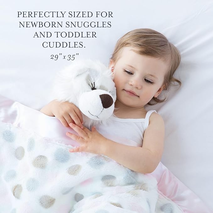 Little Giraffe Luxe Baby Blanket – 29x35” Satin Trim, Dot Pink | Ultra-Soft, Hypoallergenic Stroller & Nursery Blanket | Perfect for Newborns & Toddlers