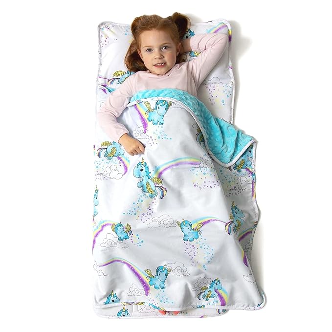JumpOff Jo Nap Mat for Kids - Cozy Kids Rest Mat with Removable Pillow and Ultra Soft Blanket for Preschool, Daycare, and Sleepovers - Unicorn Pixie Dust