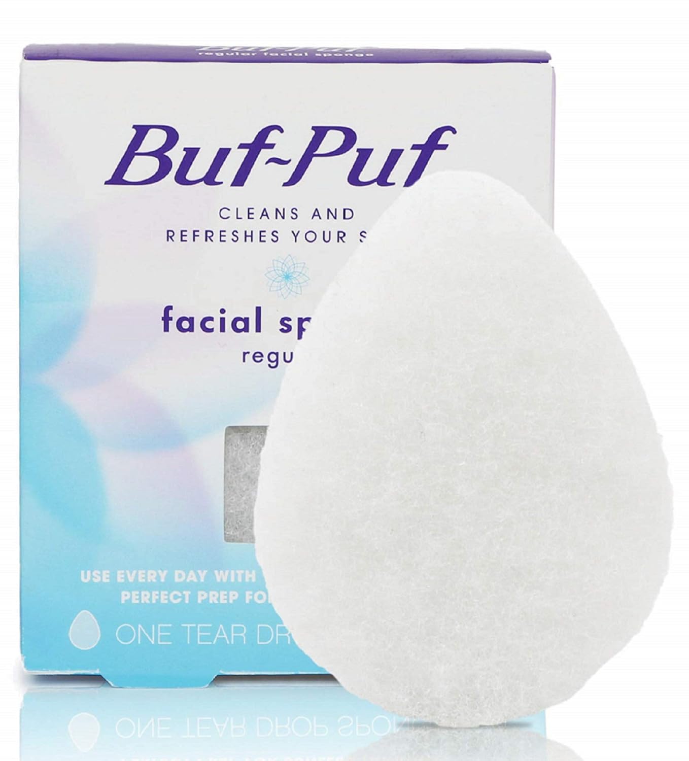 Buf-Puf Regular Facial Sponge, Dermatologist Developed, Removes Deep Down Dirt & Makeup that Causes Breakouts and Blackheads, Reusable, Exfoliating, White, 1 Count