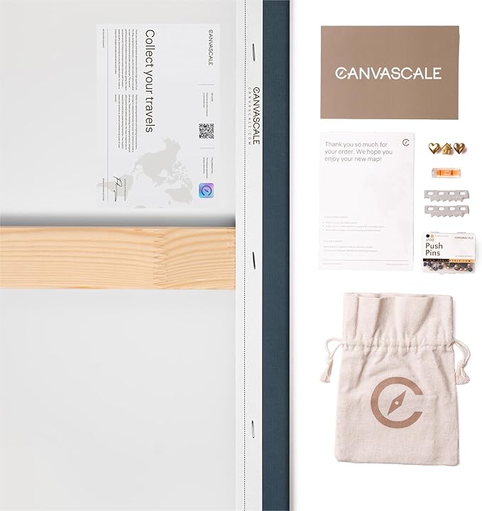 Canvas World Map with Cork Pin Board - English Lettering - Decorative Wall Decoration for All Rooms - Canvas Pictures with World Map Motif (150x100 cm, Pattern 19)