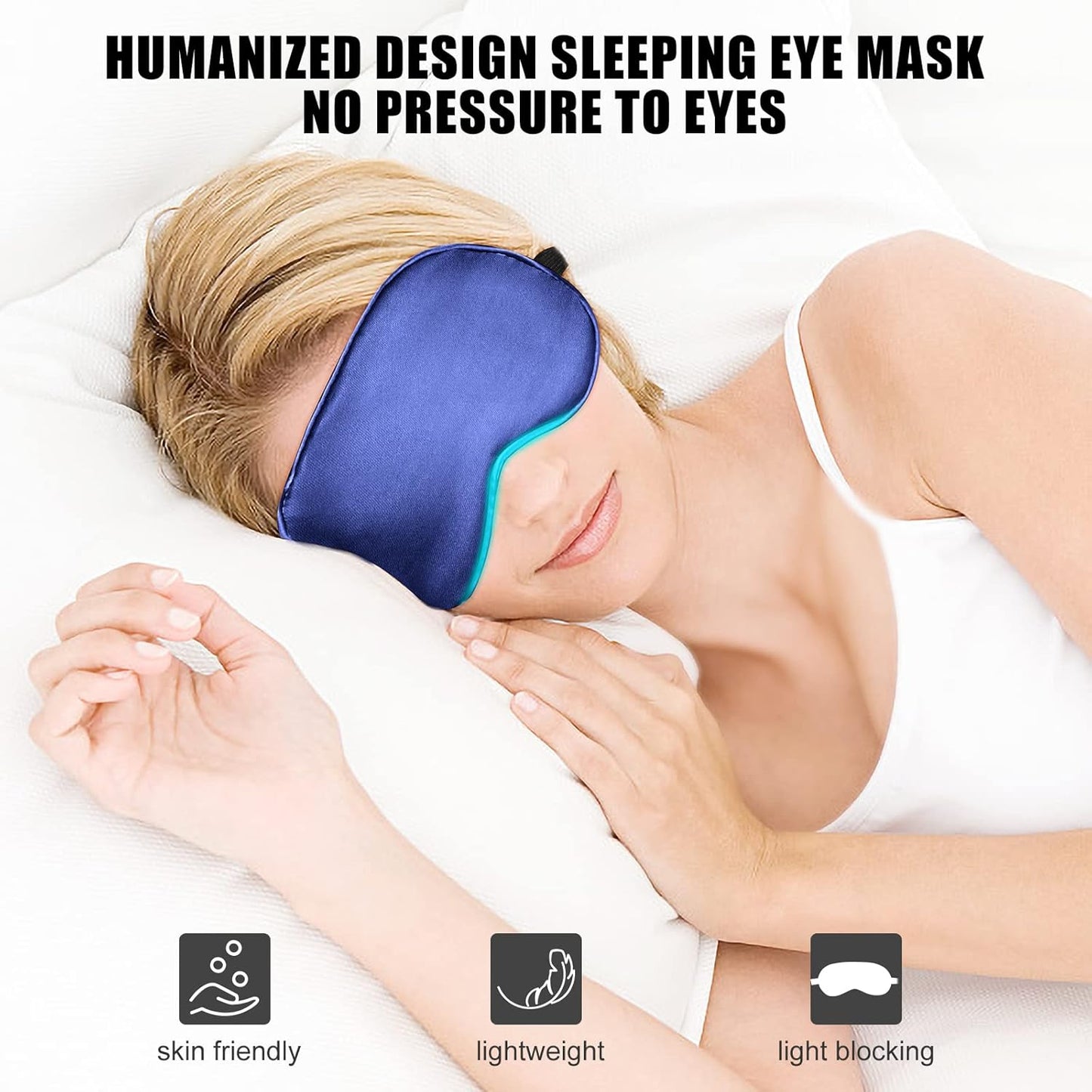 Cooling Sleep Mask w/Gel Eye Mask, Silk Eye Mask for Sleeping, Heated Eye Masks, Blindfold Eye Cover Sleeping Mask for Home Office Travel, Gifts for Men Women, Stocking Stuffers (Blue)