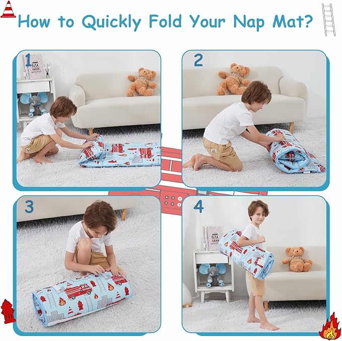 softan Toddler Nap Mat with Pillow and Blanket, Extra Large Rolled Napping Mats,Slumber Bags for Boys Girls,Easy to Roll up,Kids Sleeping Bag for Daycare, Preschool Travel Camping